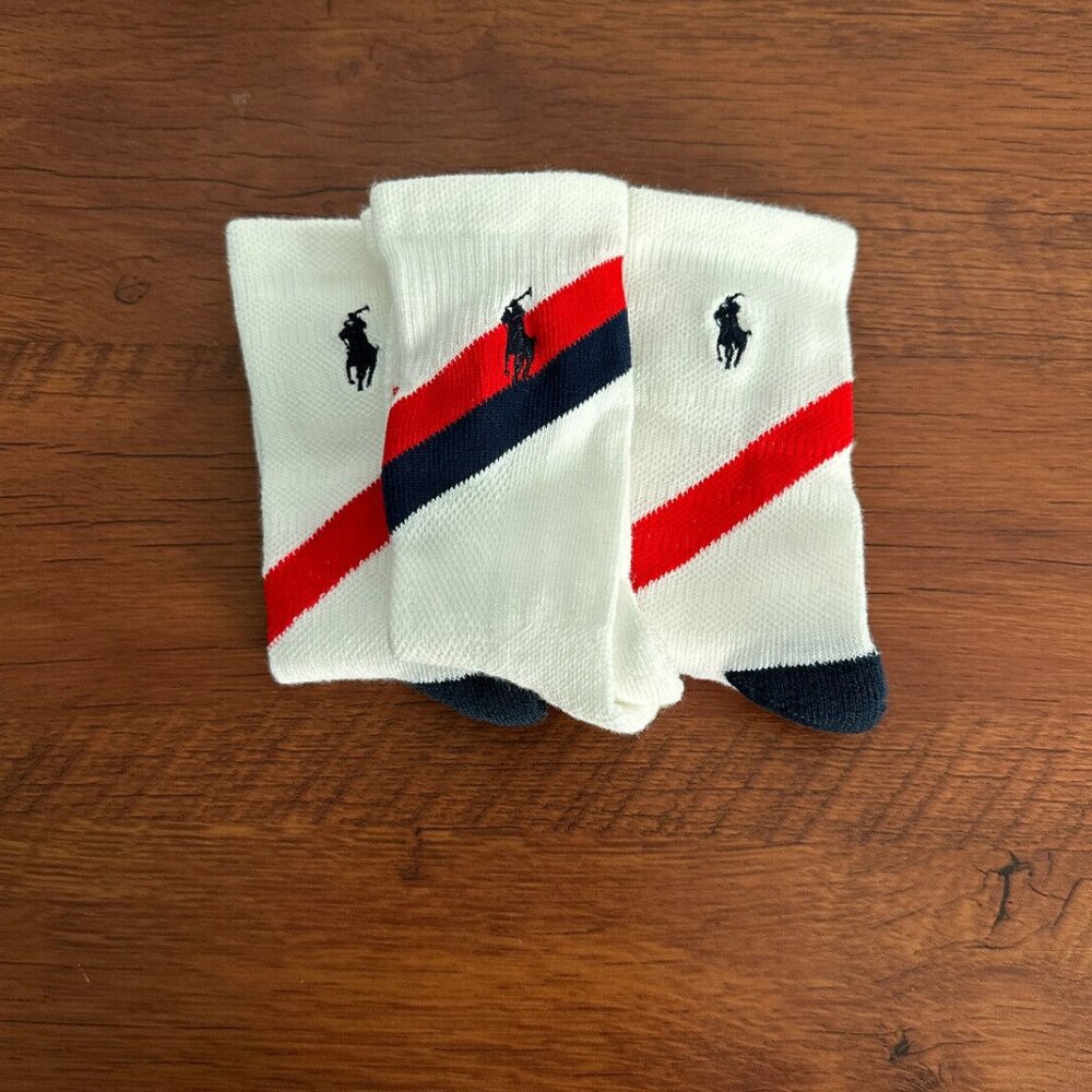 Polo Boys 3 Pck Crew‎ Socks White/Navy Sz 4-7